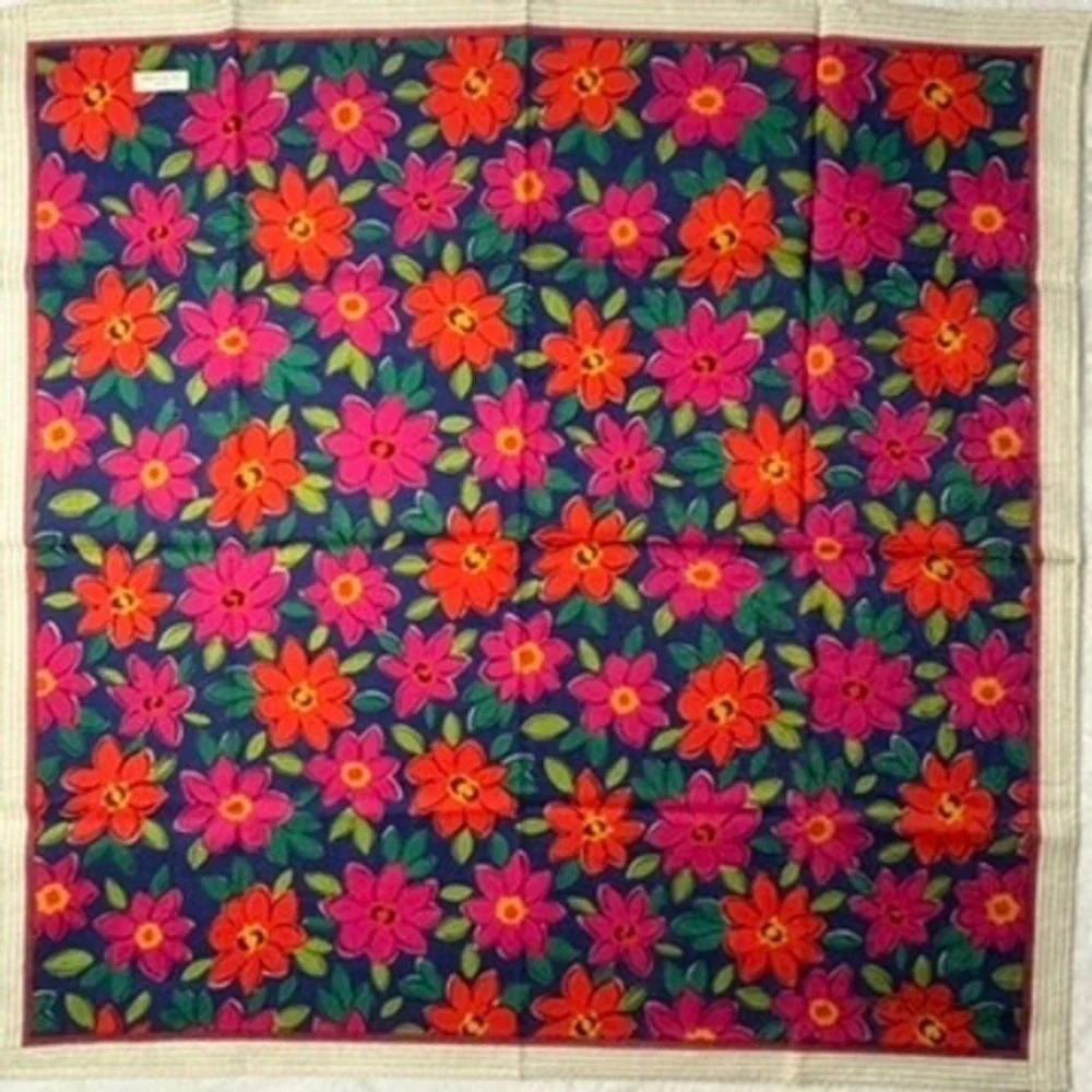 Vtg GIVENCHY Scarf Handkerchief Floral Pink Orange Multicolor 18.5